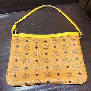 Authentic MCM Visetos Leather Pochette Cognac
